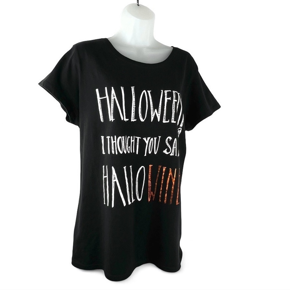 HALLOWEEN I Thought You Said HALLOWINE Women TEE Size 2XL (18/20) Graphic, Black